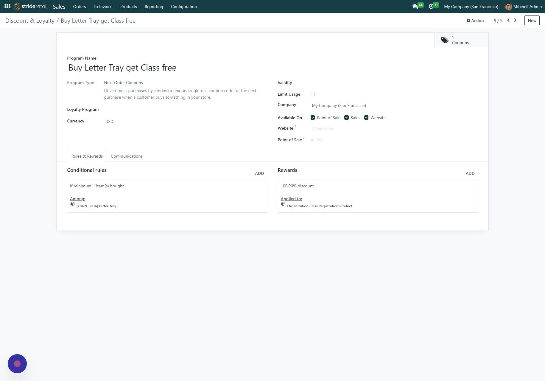 Screenshot of: Click "Coupons"