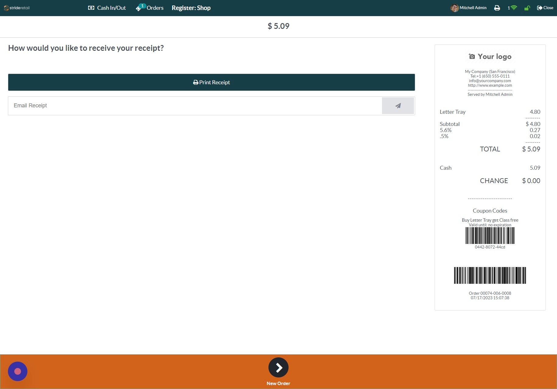 Screenshot of: Next order coupon prints on the receipt.  It can be used online or in-store.