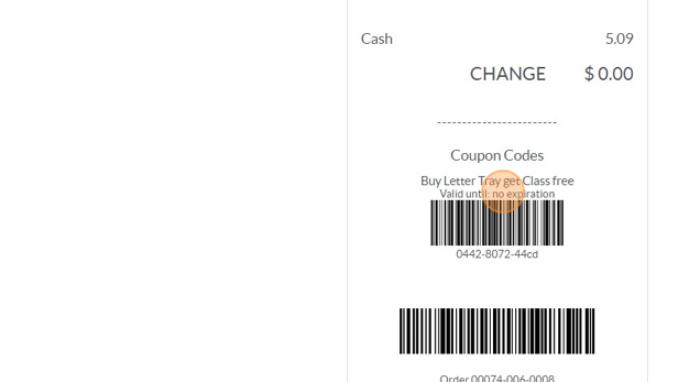 Screenshot of: Next order coupon prints on the receipt.  It can be used online or in-store.