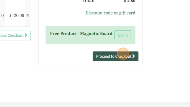 Screenshot of: I could have "claimed" the reward at this time or gone back to cart but it will now show up in my cart. Click "Proceed to Checkout"