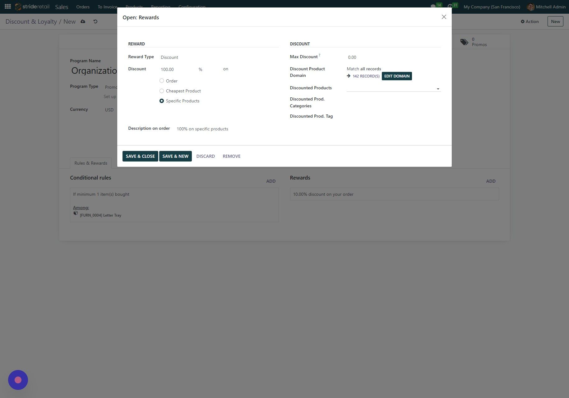 Screenshot of: Click the "Discounted Products" field.