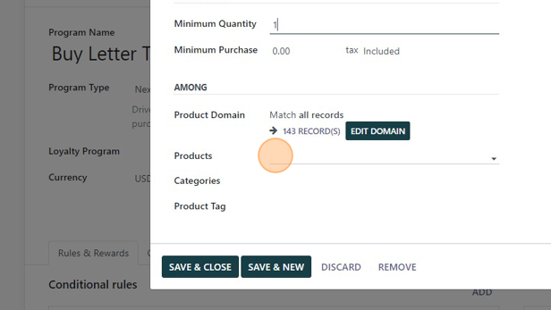 Screenshot of: Click the "Products" field.