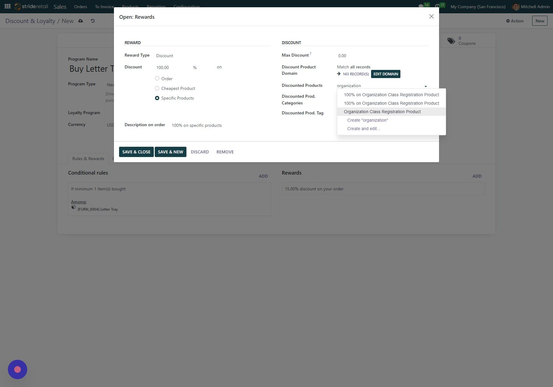 Screenshot of: Click "Organization Class Registration Product"