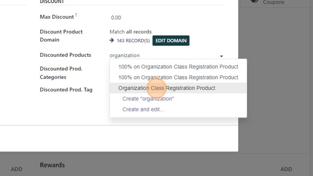 Screenshot of: Click "Organization Class Registration Product"
