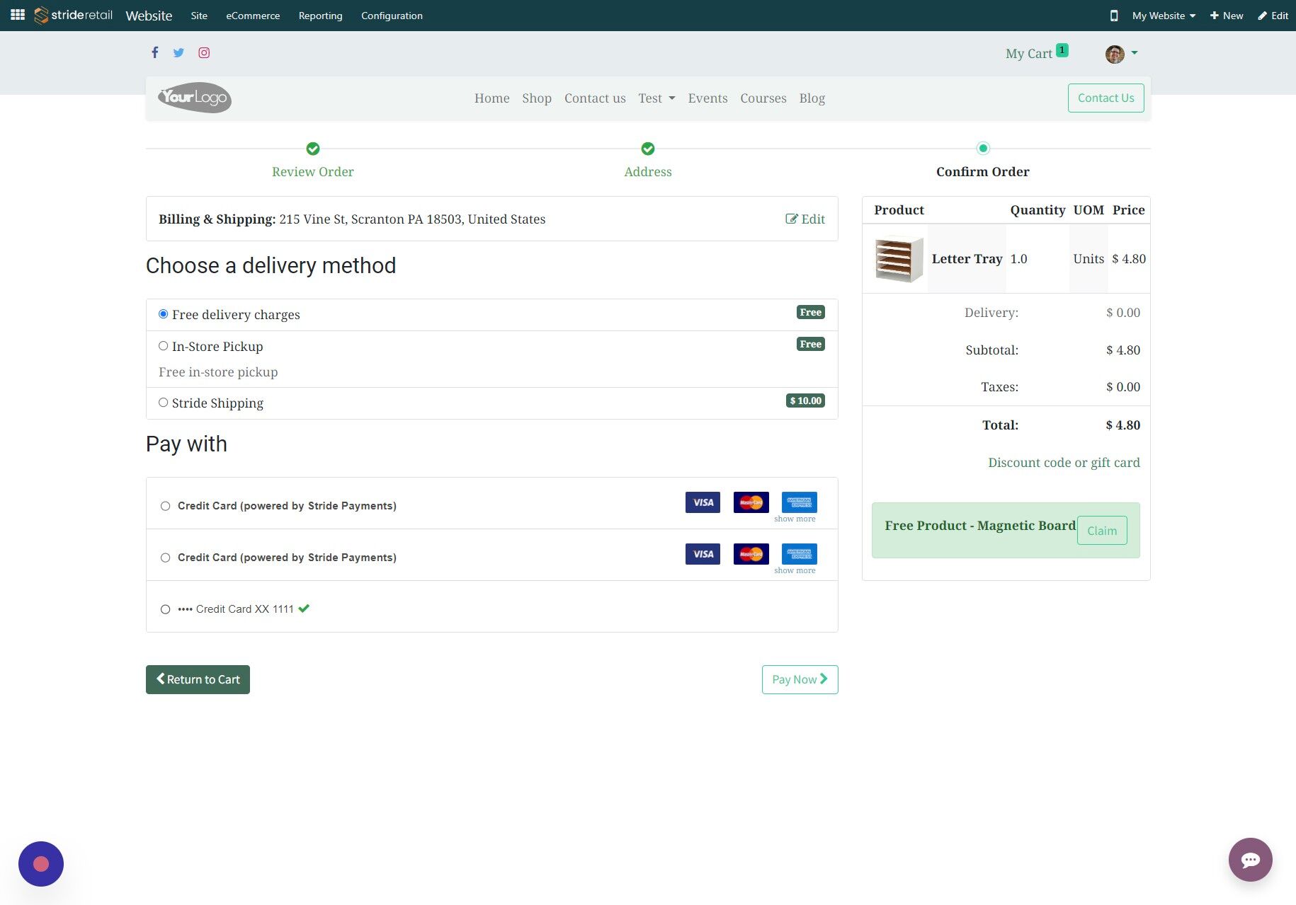 Screenshot of: Click "•••• Credit Card XX 1111"