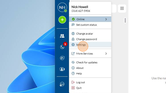 Screenshot of: Select Settings.