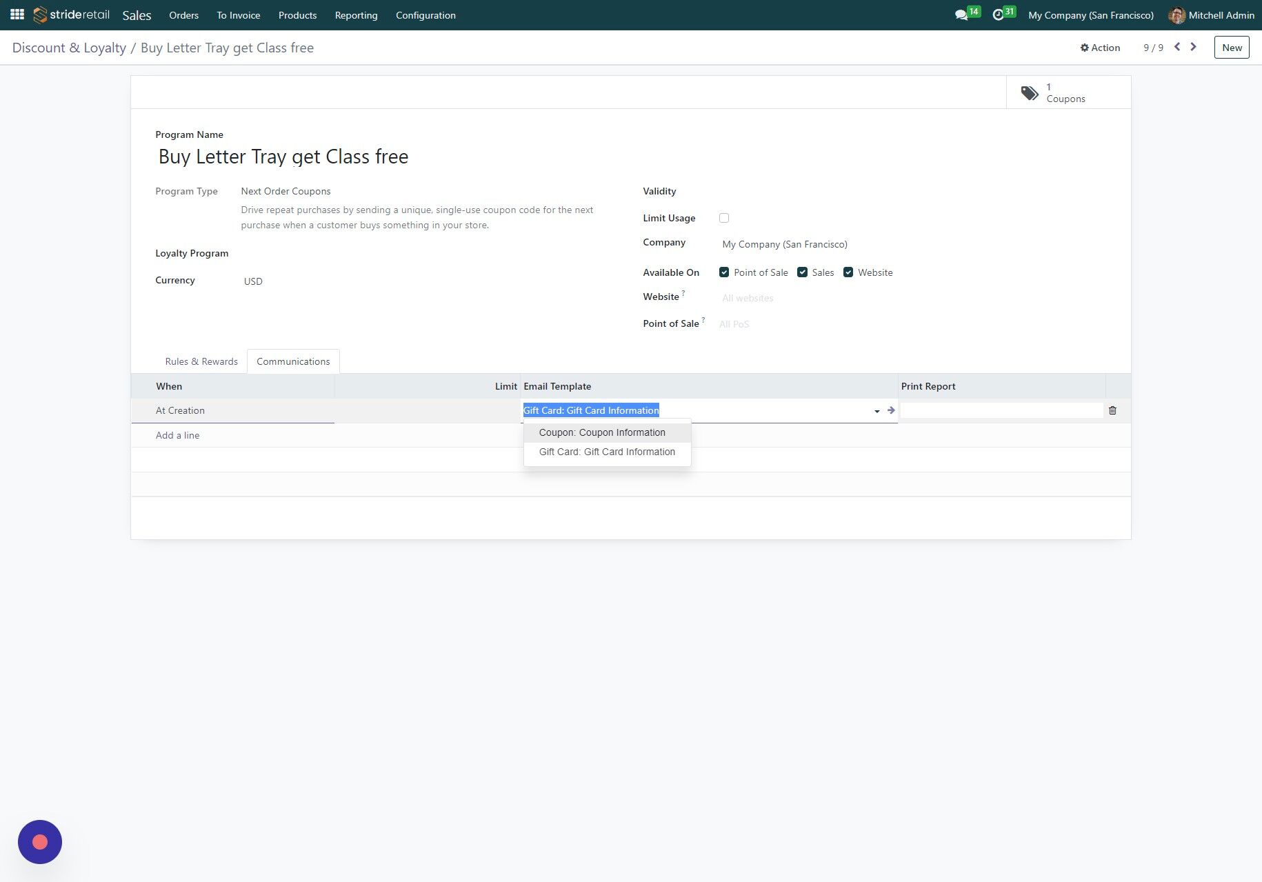 Screenshot of: Click "Coupon: Coupon Information"