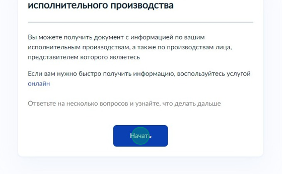 Screenshot of: Ознакомьтесь с информацией об услуге и нажмите кнопку "Начать".