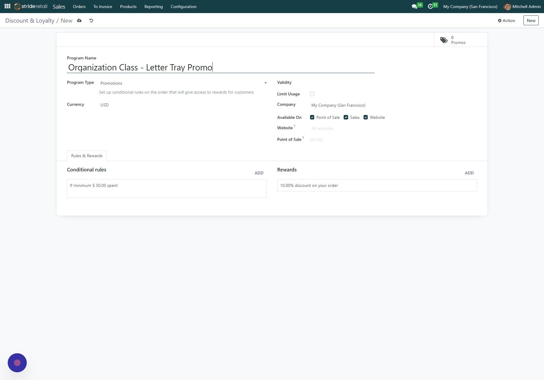 Screenshot of: Click to start setting the promo rules.