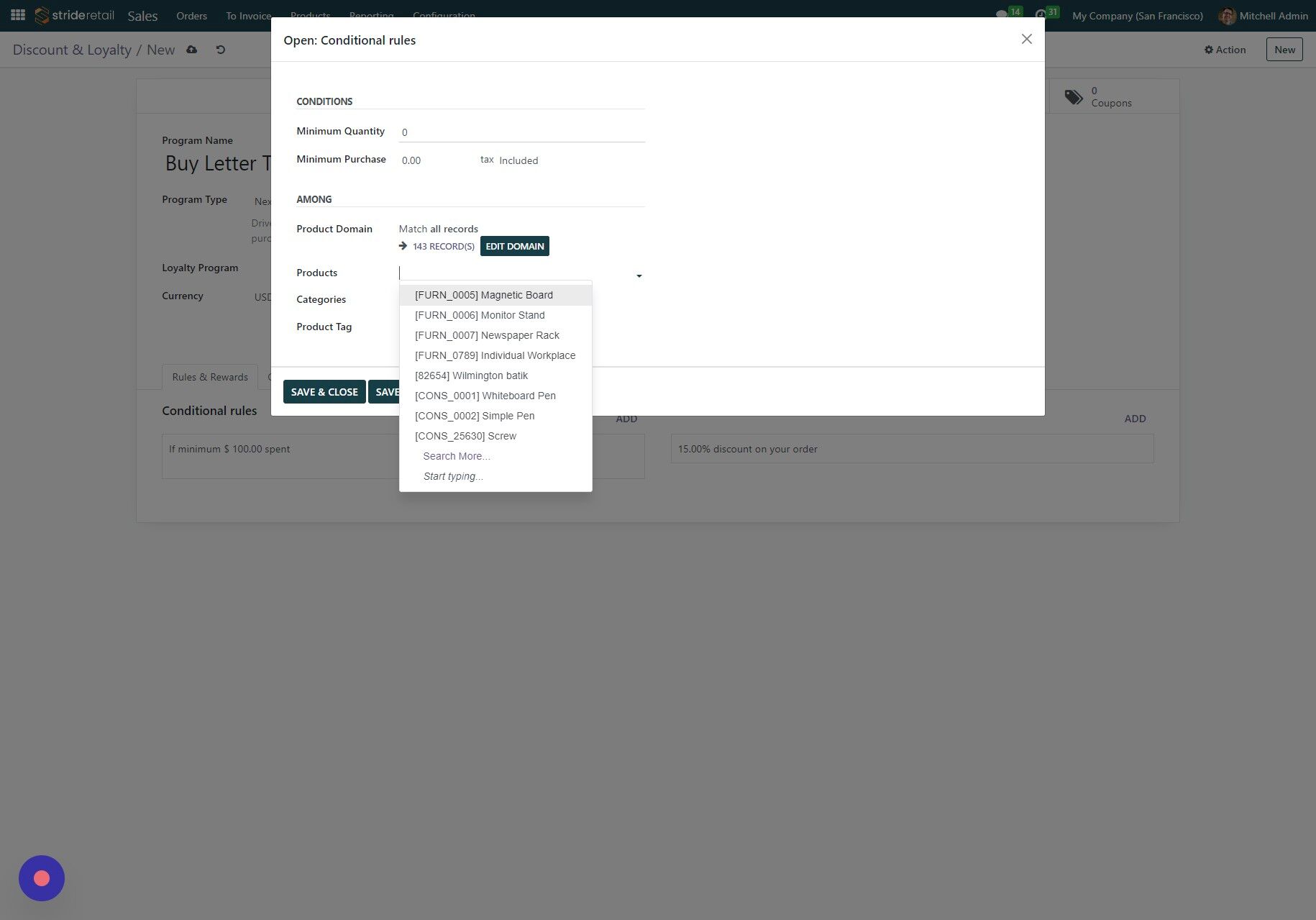 Screenshot of: Double-click the "Minimum Quantity" field add minimum purchase quantity if desired.