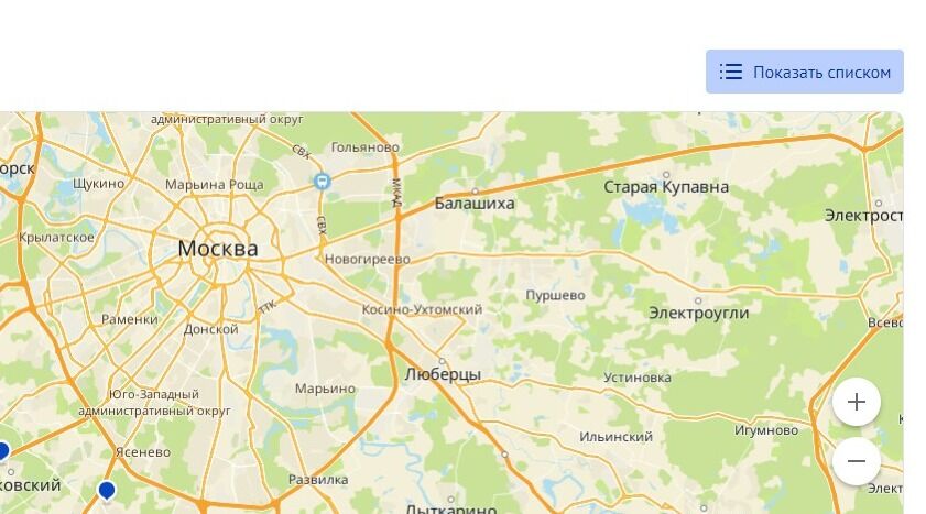 Screenshot of: Выберите место получения услуги: на карте или из списка.
