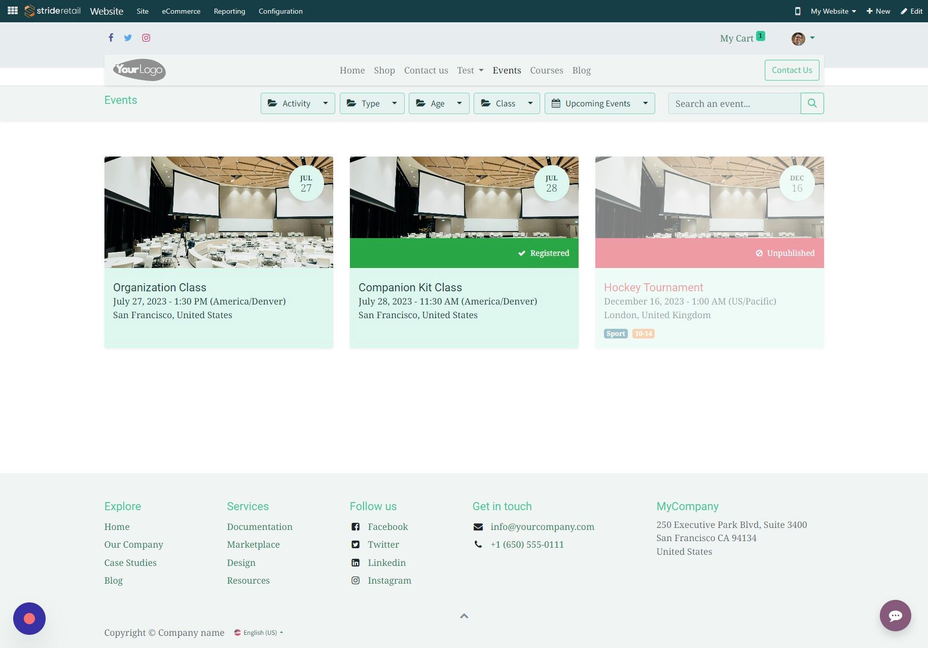 Screenshot of: Click here and register for the class.