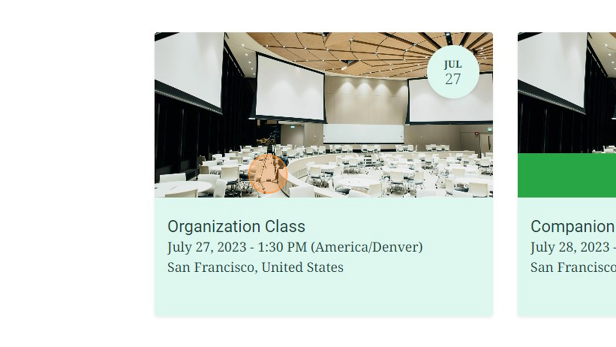Screenshot of: Click here and register for the class.