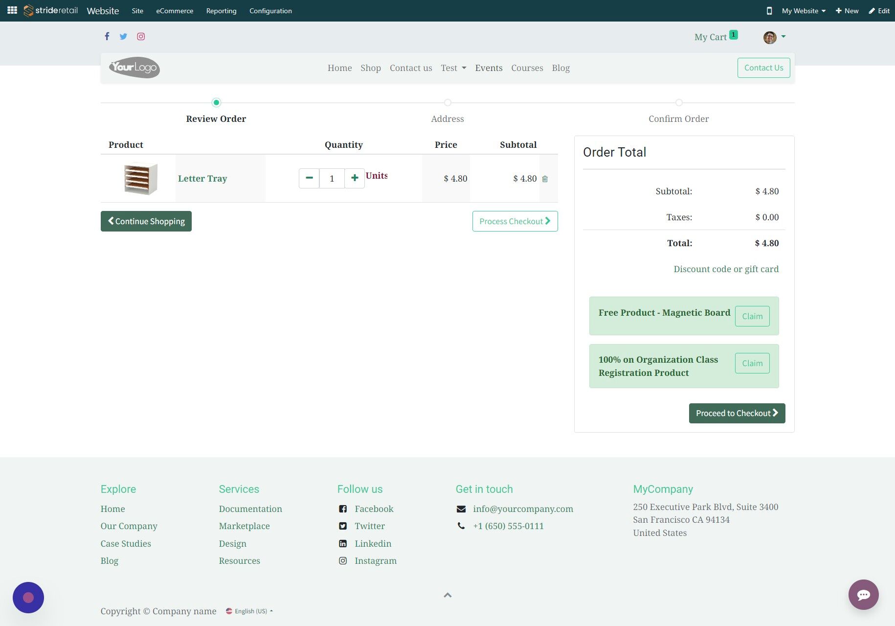Screenshot of: Click "Events"