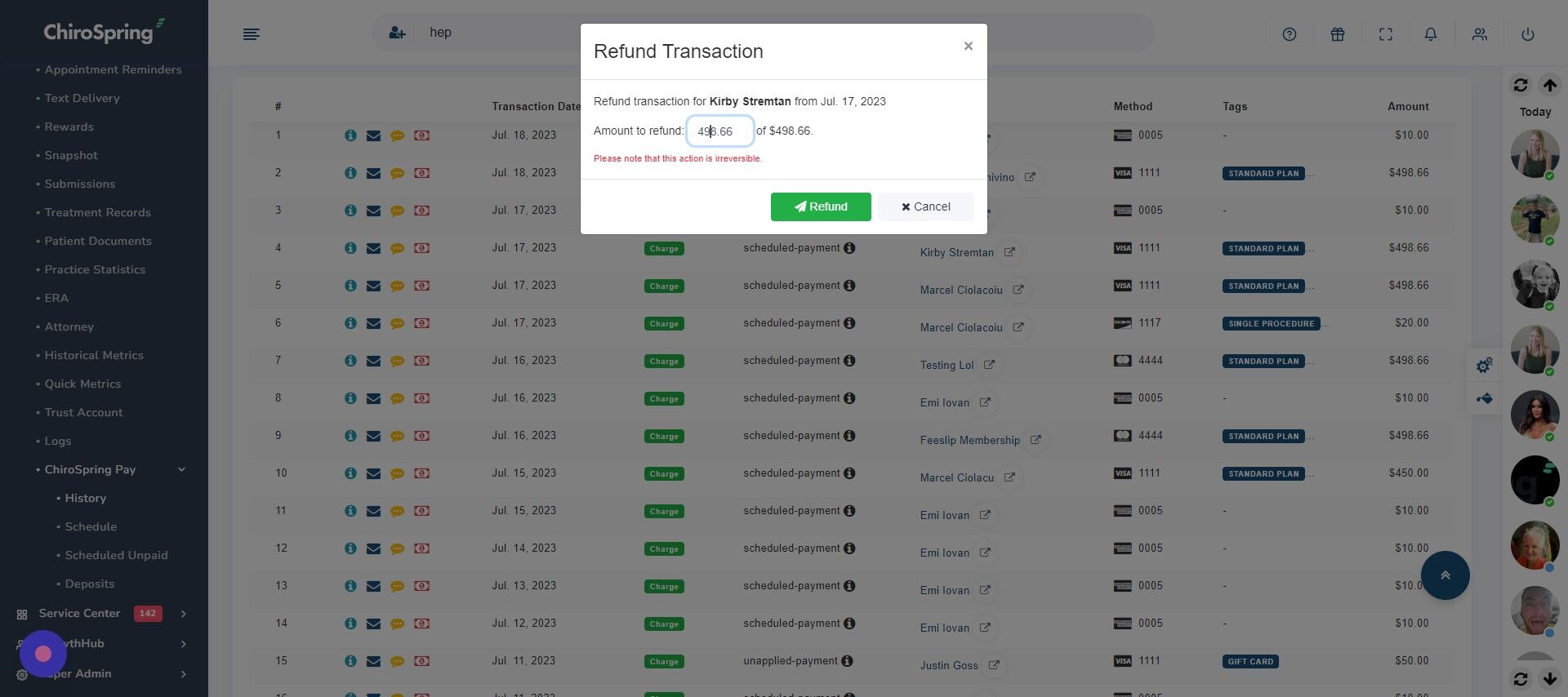 Screenshot of: You can refund full amount or partial.