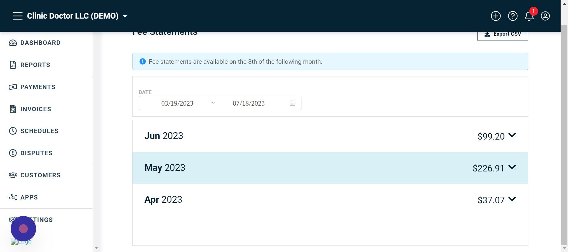 Screenshot of: Select Month.