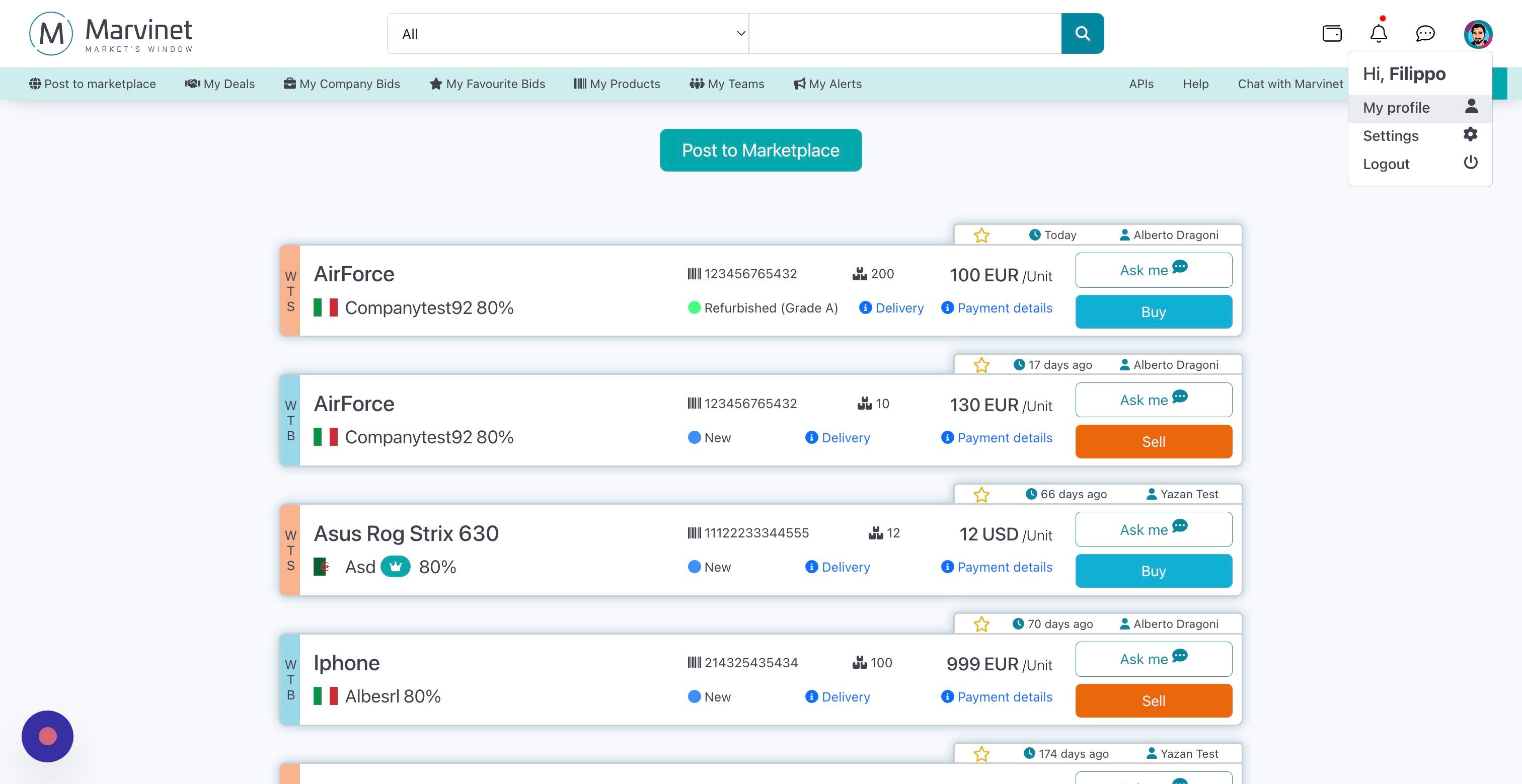 Screenshot of: Click "My profile"