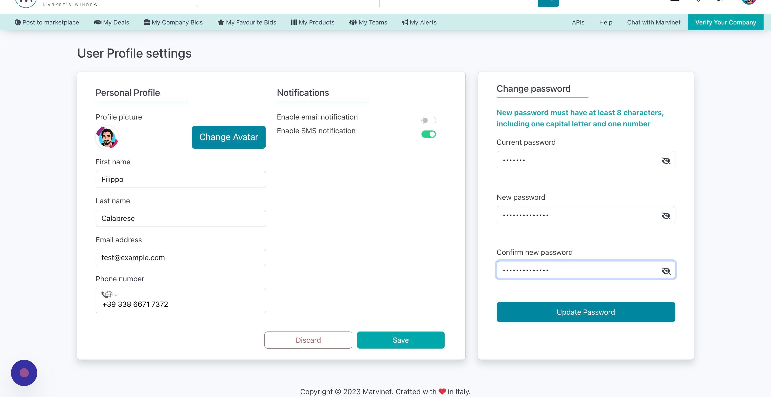Screenshot of: Click "Update Password"