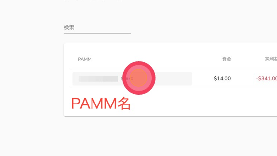 Screenshot of: PAMM名をクリックします。