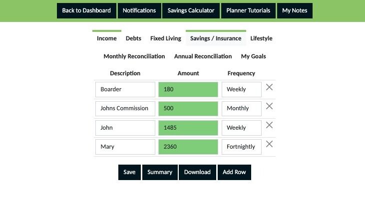 Screenshot of: Click "Savings / Insurance"