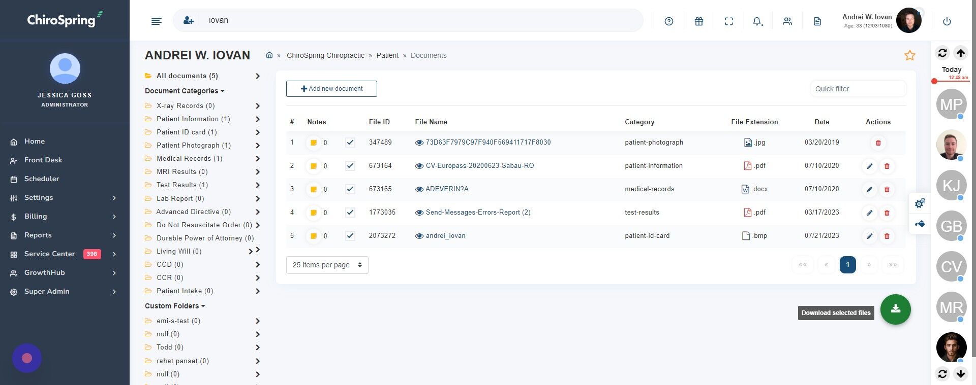 Screenshot of: Once all documents have been selected, click icon 