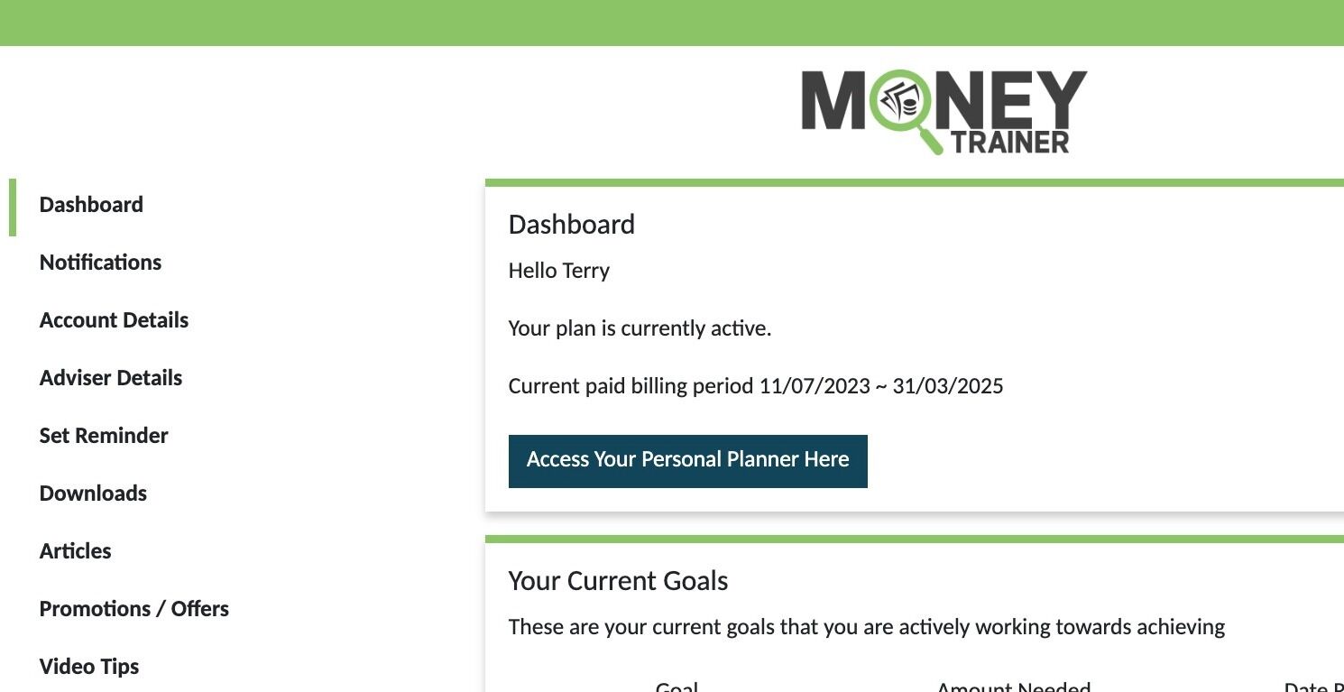 Screenshot of: Click "Access Your Personal Planner Here"