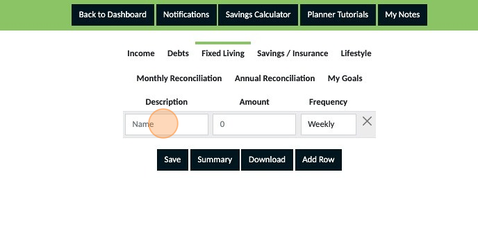 Screenshot of: Click the "Name" field and enter a description of the expense.