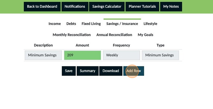 Screenshot of: Click "Add Row"
