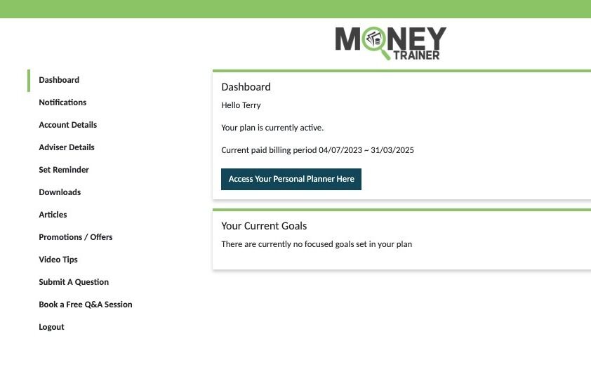 Screenshot of: Click "Access Your Personal Planner Here"