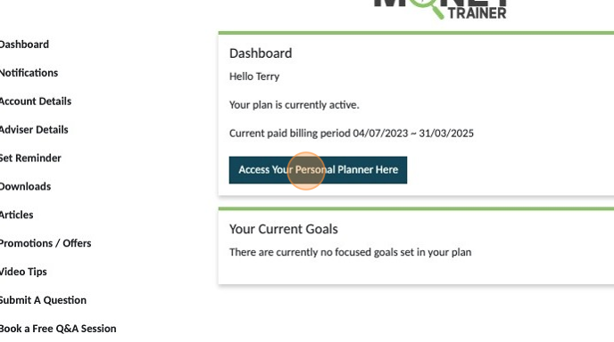 Screenshot of: Click "Access Your Personal Planner Here"
