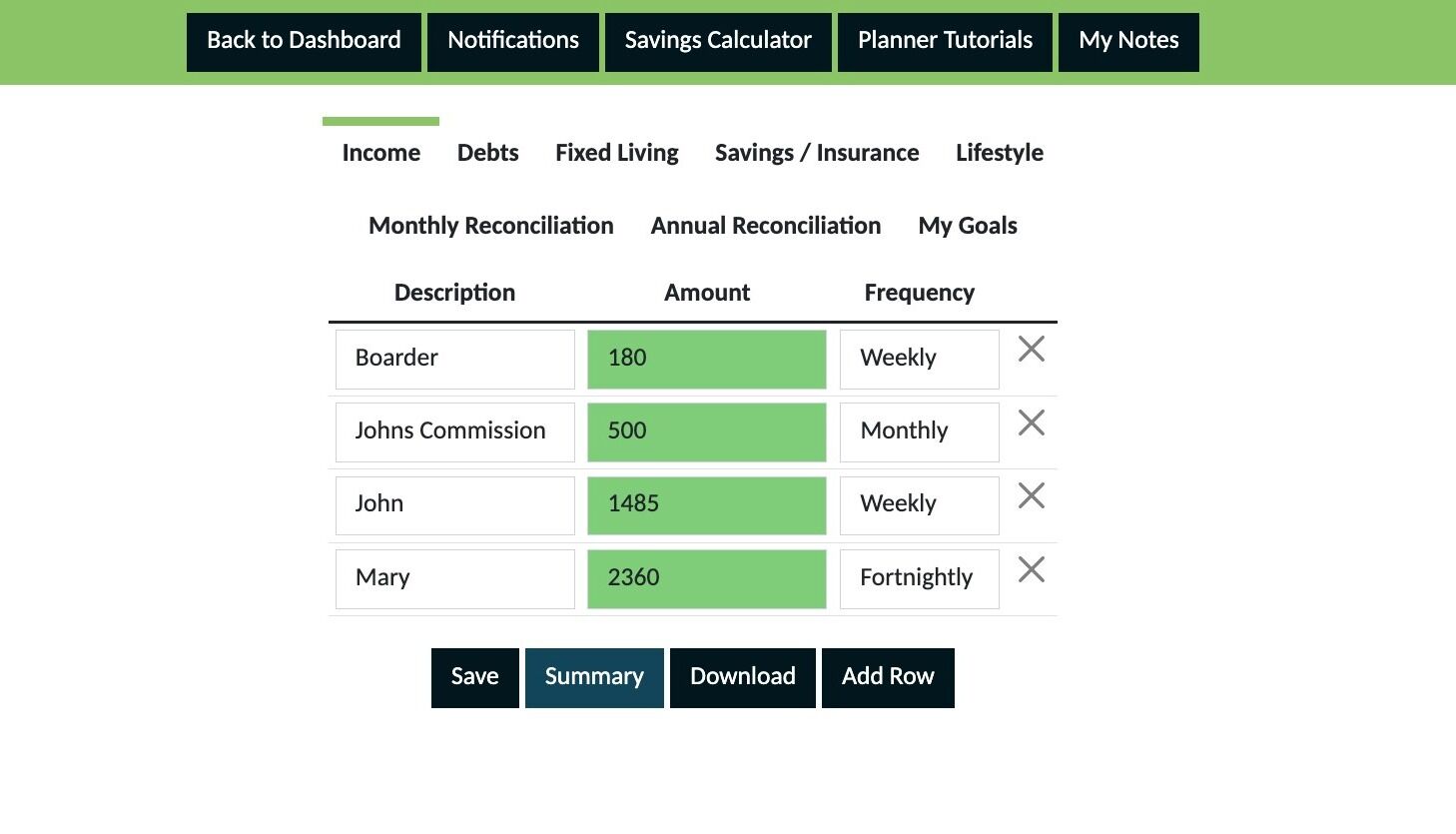 Screenshot of: Click "Summary"