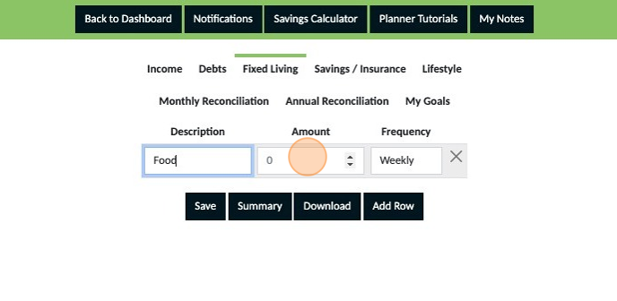 Screenshot of: Click the "Amount" field and enter an amount for the expense.