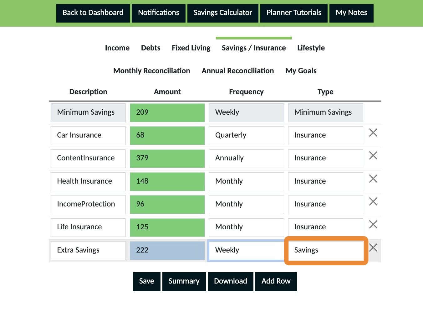 Screenshot of: Select 'Savings' from this dropdown.