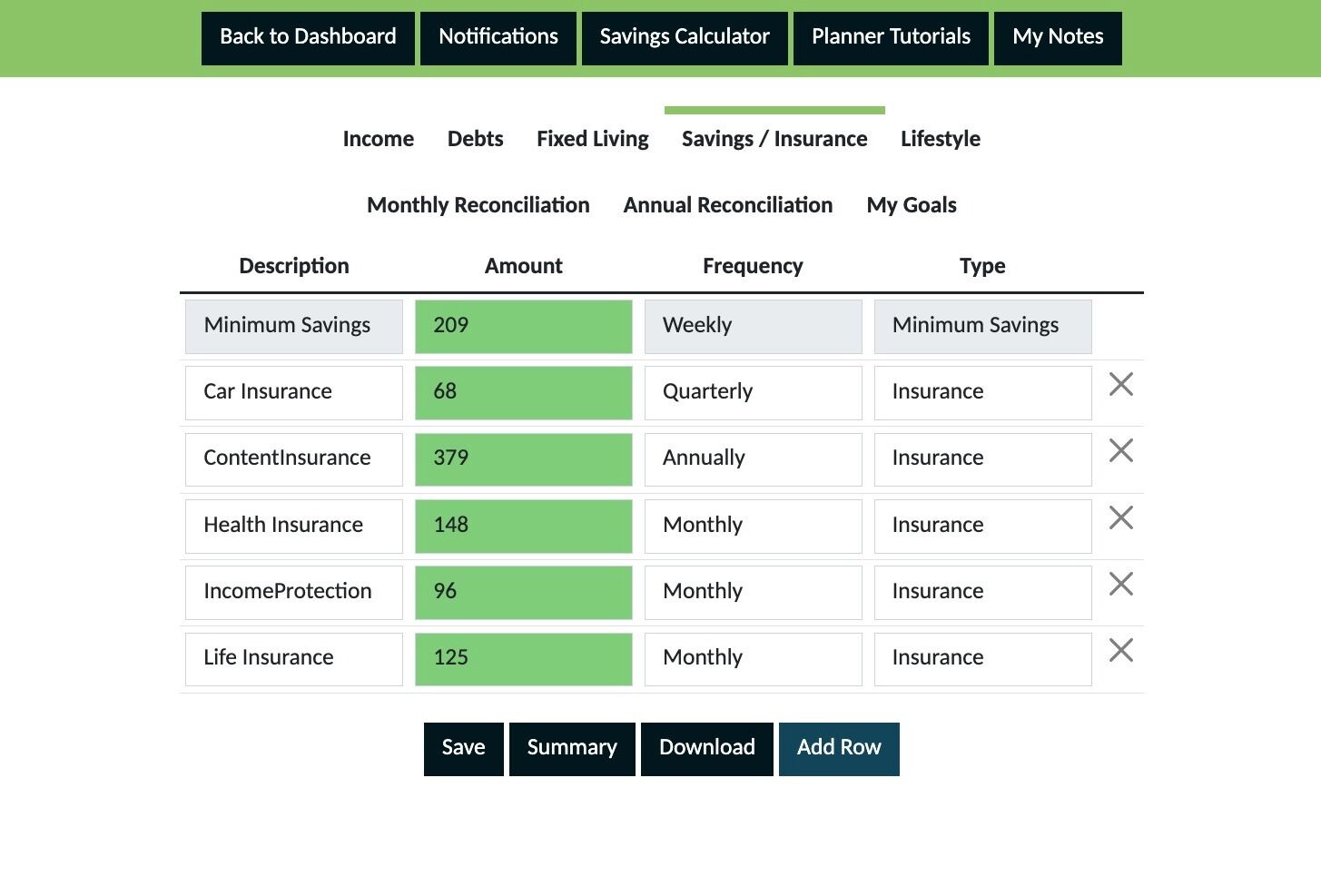 Screenshot of: Click "Add Row"