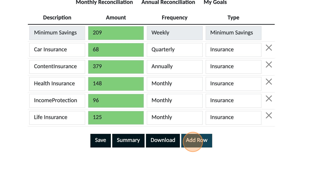 Screenshot of: Click "Add Row"