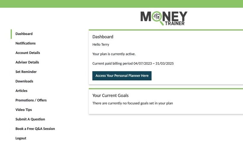 Screenshot of: Click "Access Your Personal Planner Here"