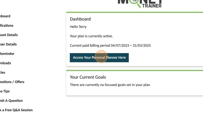 Screenshot of: Click "Access Your Personal Planner Here"