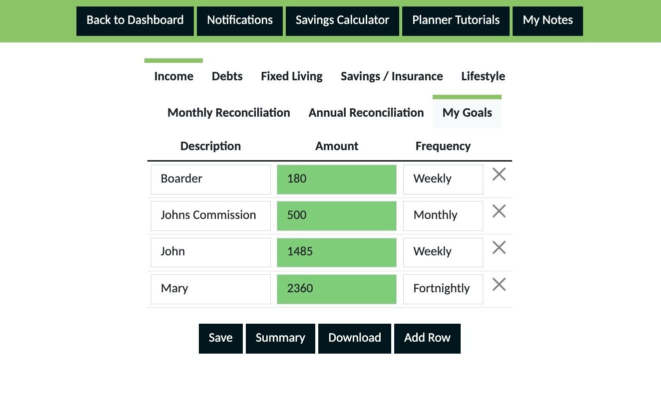 Screenshot of: Click "My Goals"
