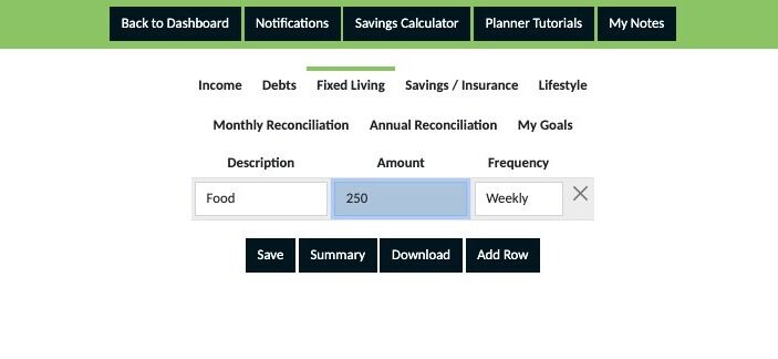 Screenshot of: Using the 'dropdown' select the frequency of this expense. 

The frequency should represent how often this expense occurs. Do not average this out.
Example if you shop weekly and spend $250 each week, enter $250 for the amount and select weekly. Do not enter $1,000 and select monthly.
