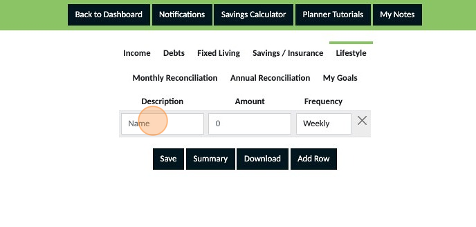 Screenshot of: Click the "Name" field and enter a description of your expense.