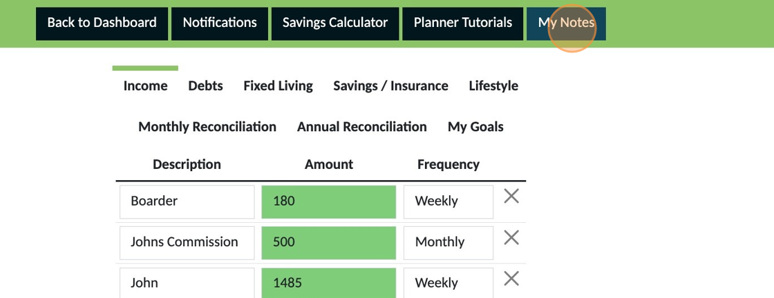 Screenshot of: Click "My Notes"
