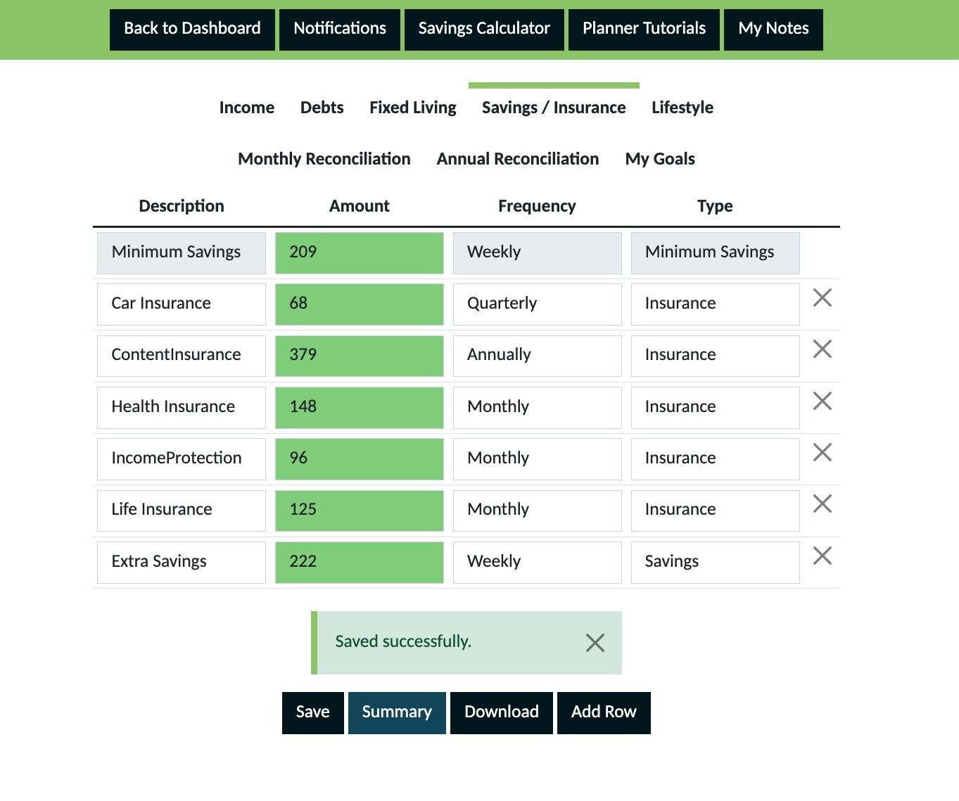 Screenshot of: Click "Summary" 