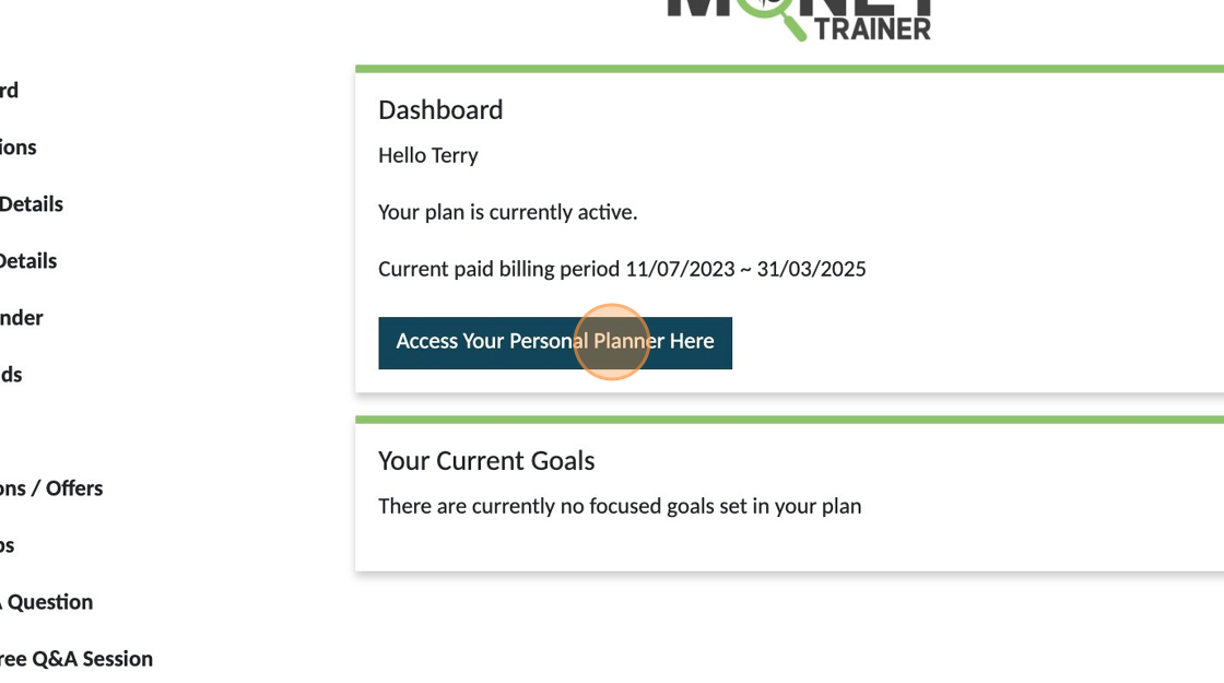Screenshot of: Click "Access Your Personal Planner Here"