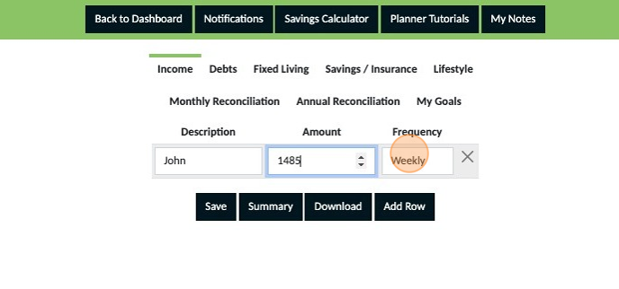 Screenshot of: Using the dropdown option, select the frequency that you get paid.