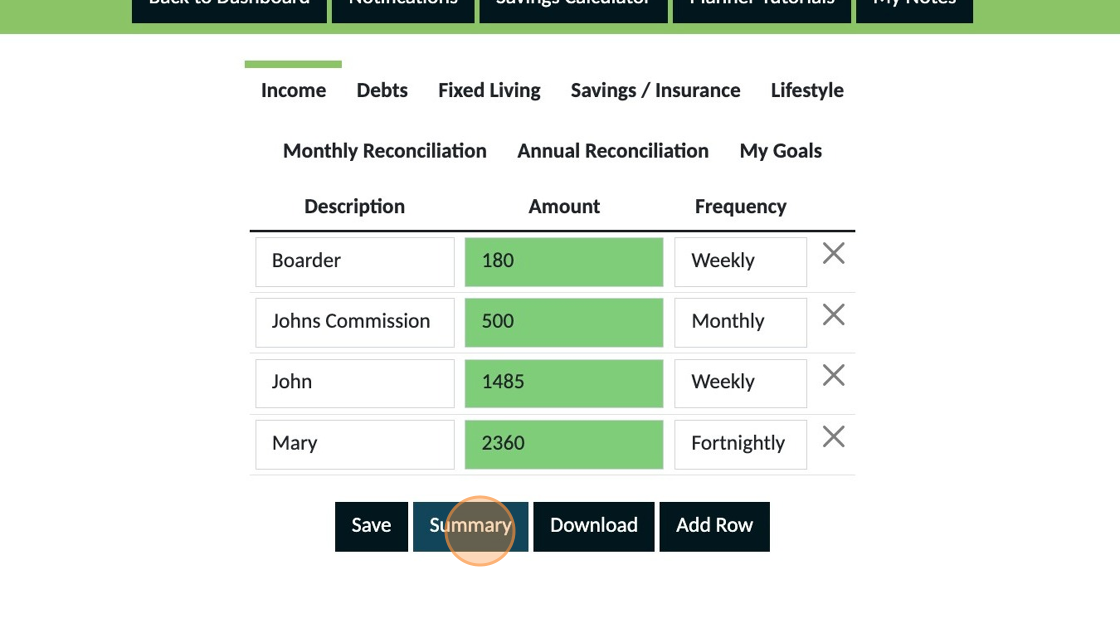 Screenshot of: Click "Summary"