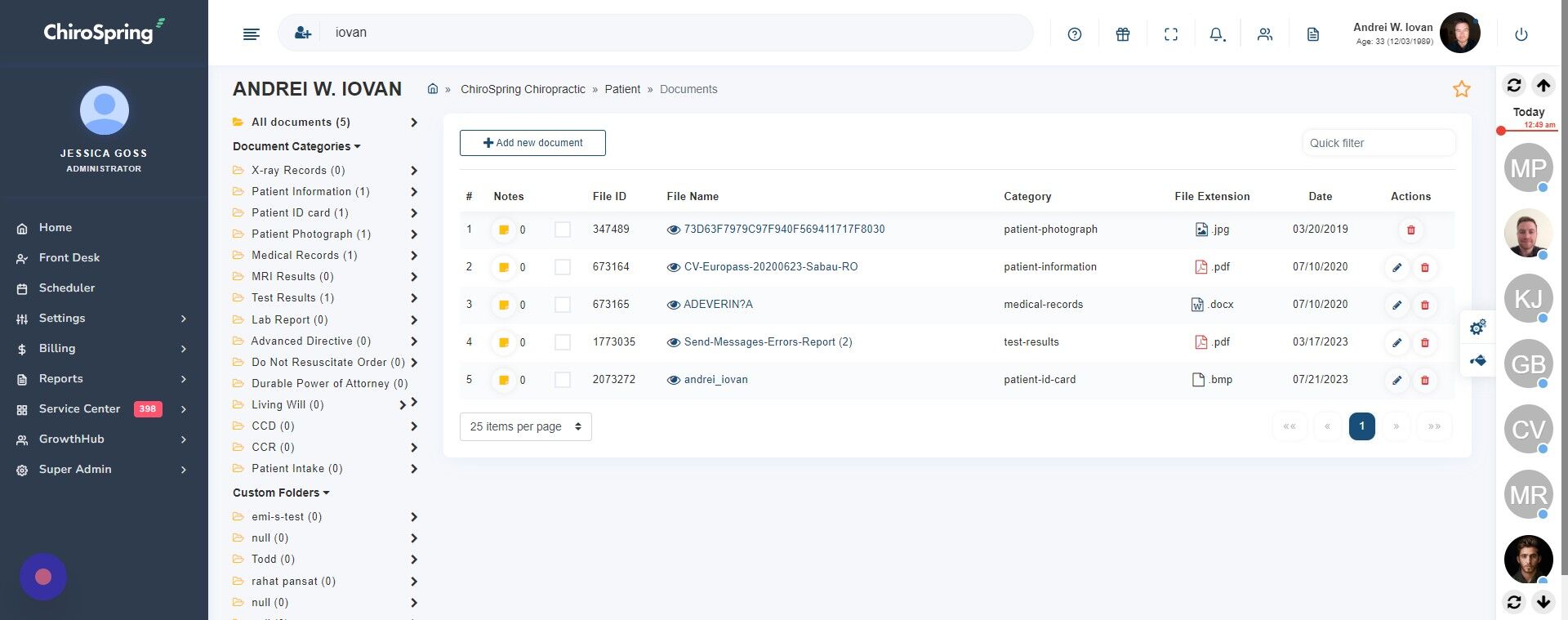Screenshot of: Select documents to export.