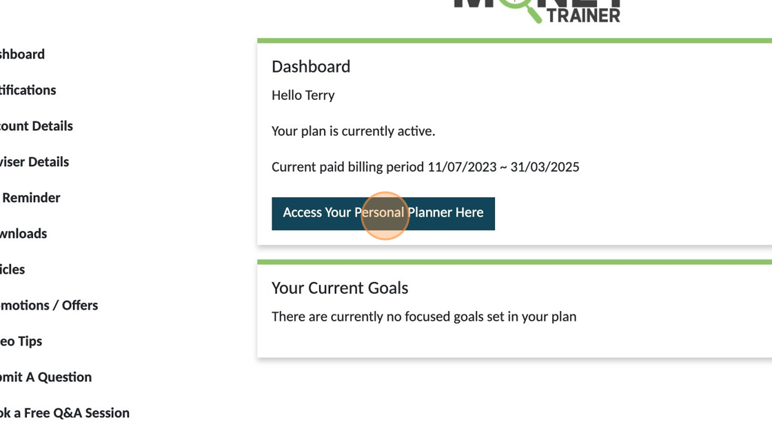 Screenshot of: Click "Access Your Personal Planner Here"
