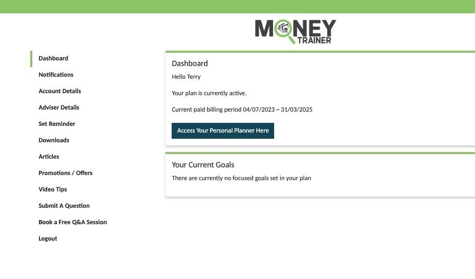 Screenshot of: Click "Access Your Personal Planner Here"