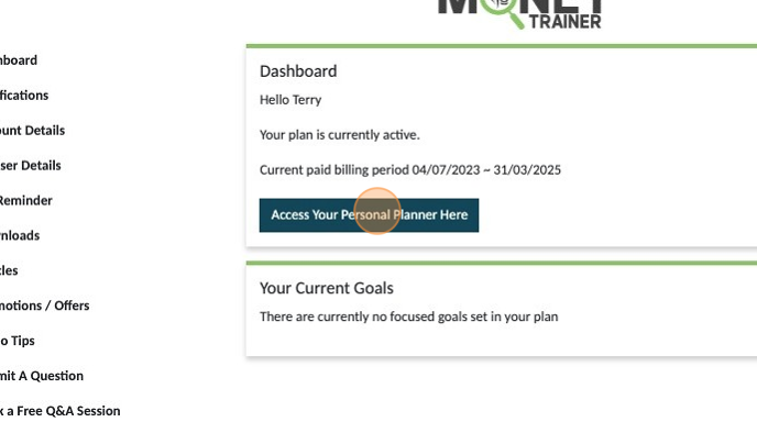 Screenshot of: Click "Access Your Personal Planner Here"