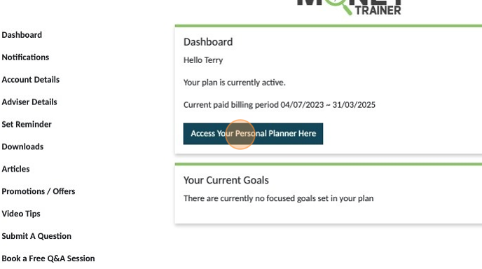 Screenshot of: Click "Access Your Personal Planner Here"